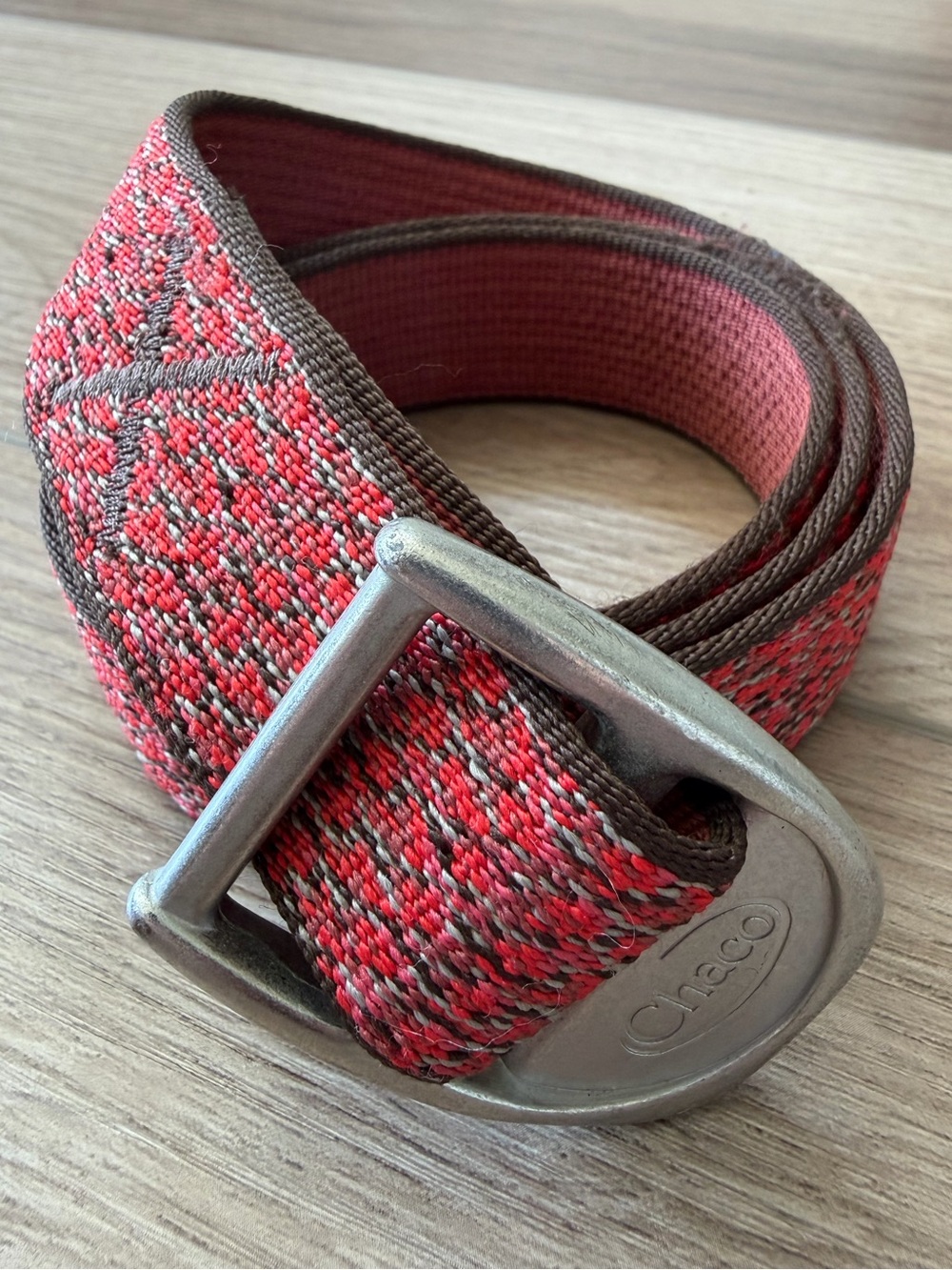 Men’s Woven Red Chaco Belt with Silver Buckle